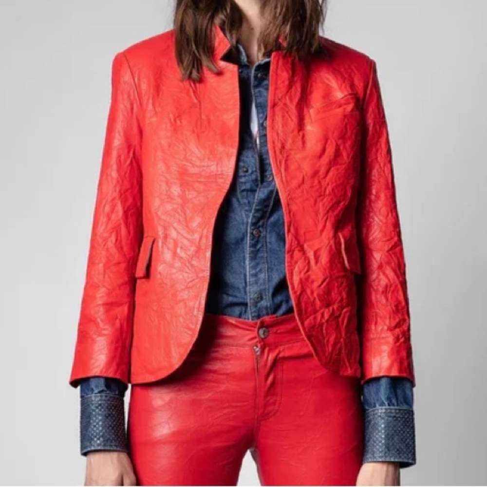 Zadig & Voltaire Very Crinkled Red Leather Jacket